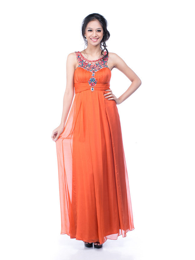 Red by Sebastian Gunawan - Buy: Orange Silk Chiffon Dress-The Dresscodes - 1