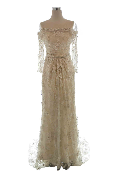 Rent: Studio Boh - Off White Long Sleeves Sabrina Wedding Gown