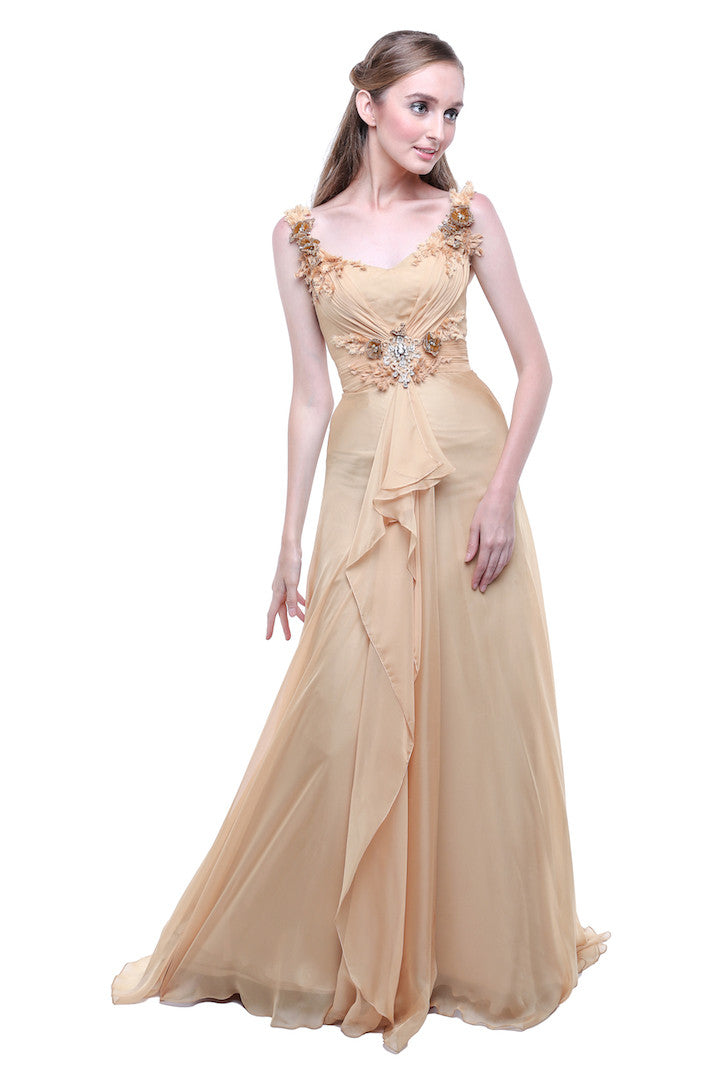 TEX Saverio - Buy: Golden Sleeveless Silk Chiffon Dress-The Dresscodes - 1