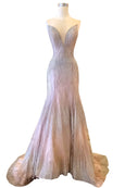 Buy: Wiki Wu - Rose Gold V Neck Mermaid Gown