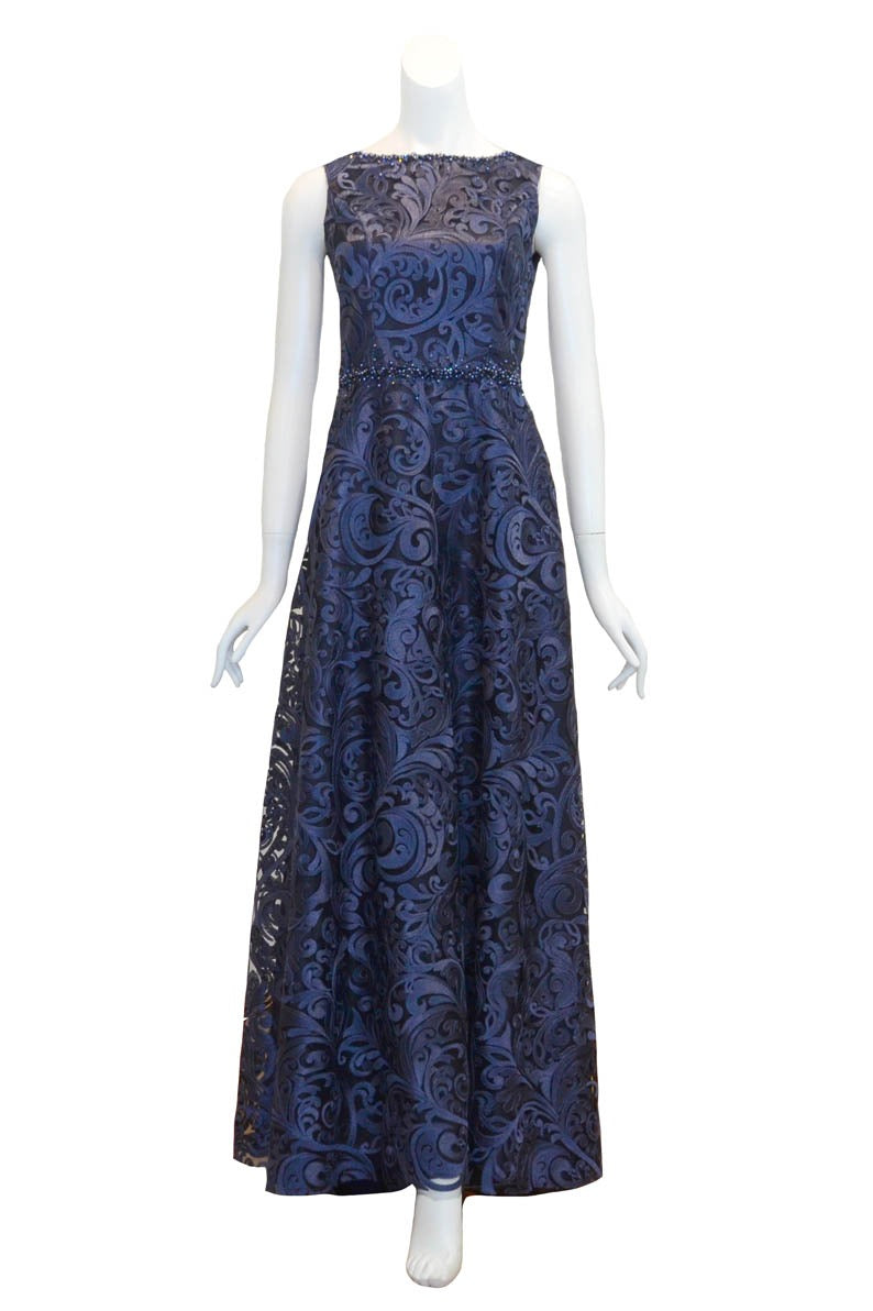 Rent: SMARTKATE - Blue Brocade Waist Beaded Long Dress