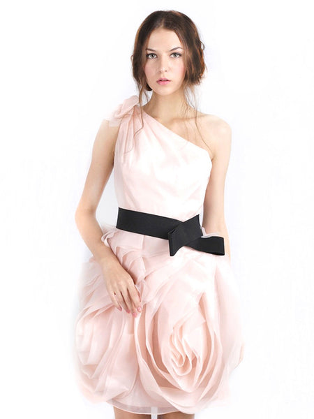 WHITE by Vera Wang - Rent: WHITE by Vera Wang One Shoulder Pink Organza Dress-The Dresscodes - 1