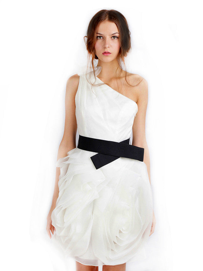 WHITE by Vera Wang - Rent: WHITE by Vera Wang One Shoulder White Organza Dress-The Dresscodes - 1