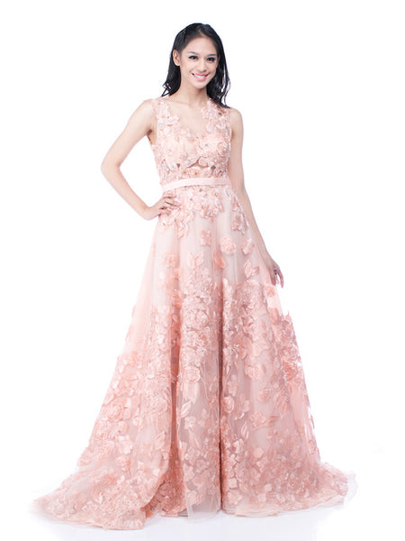 Yefta Gunawan - Rent: Yefta Gunawan Peach Beaded Floral Gown-The Dresscodes - 1