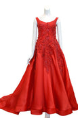 Buy: Red 3D Floral Organza Sleeveless Gown