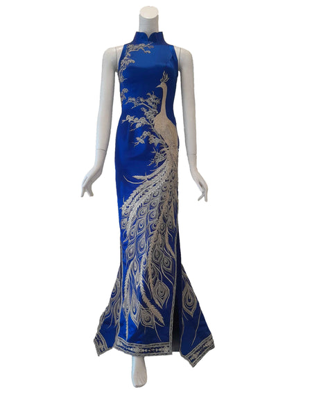 Buy: Blue Cheongsam Embroidery Gown