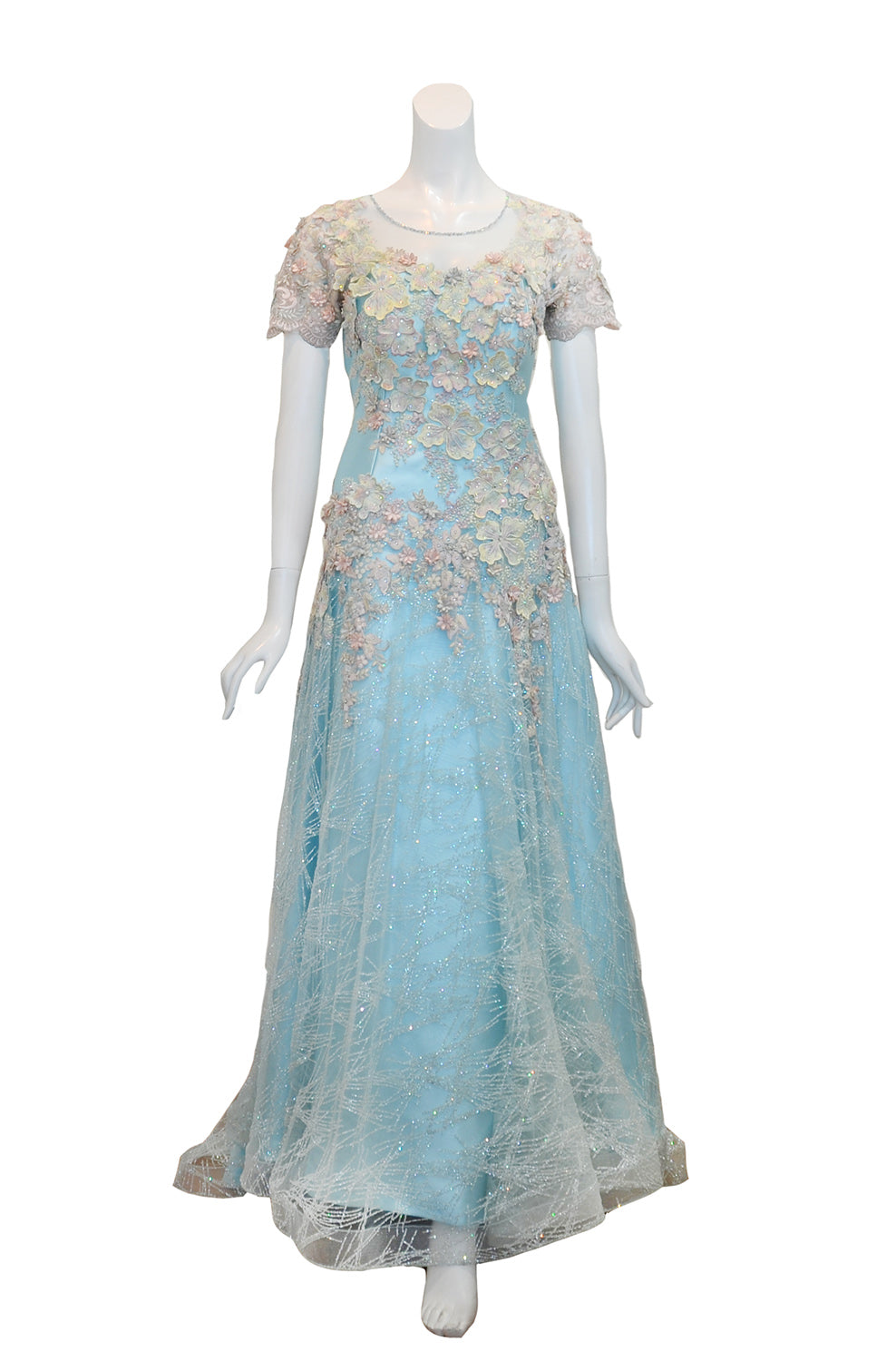Rent: Hwie Hong -  Blue Floral Embellishment Gown