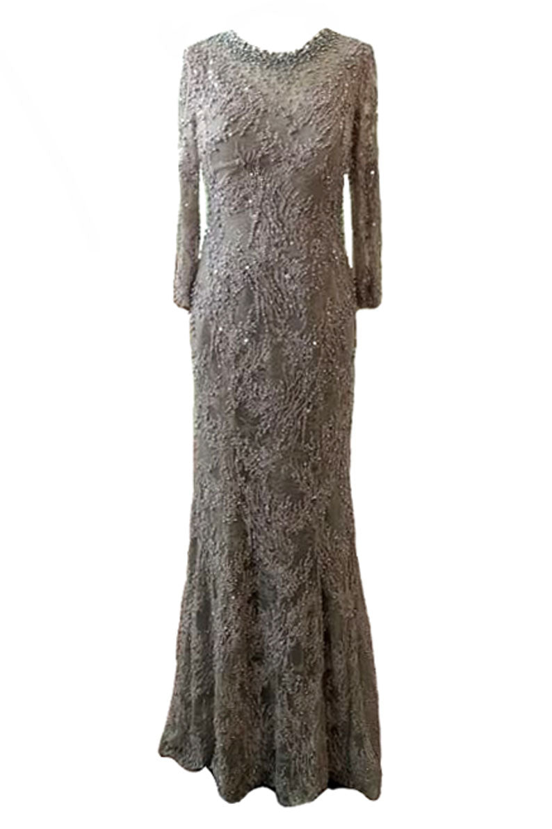 Sale: Winda Halomoan - Silver Half Sleeves Full Beadings A-Line Gown